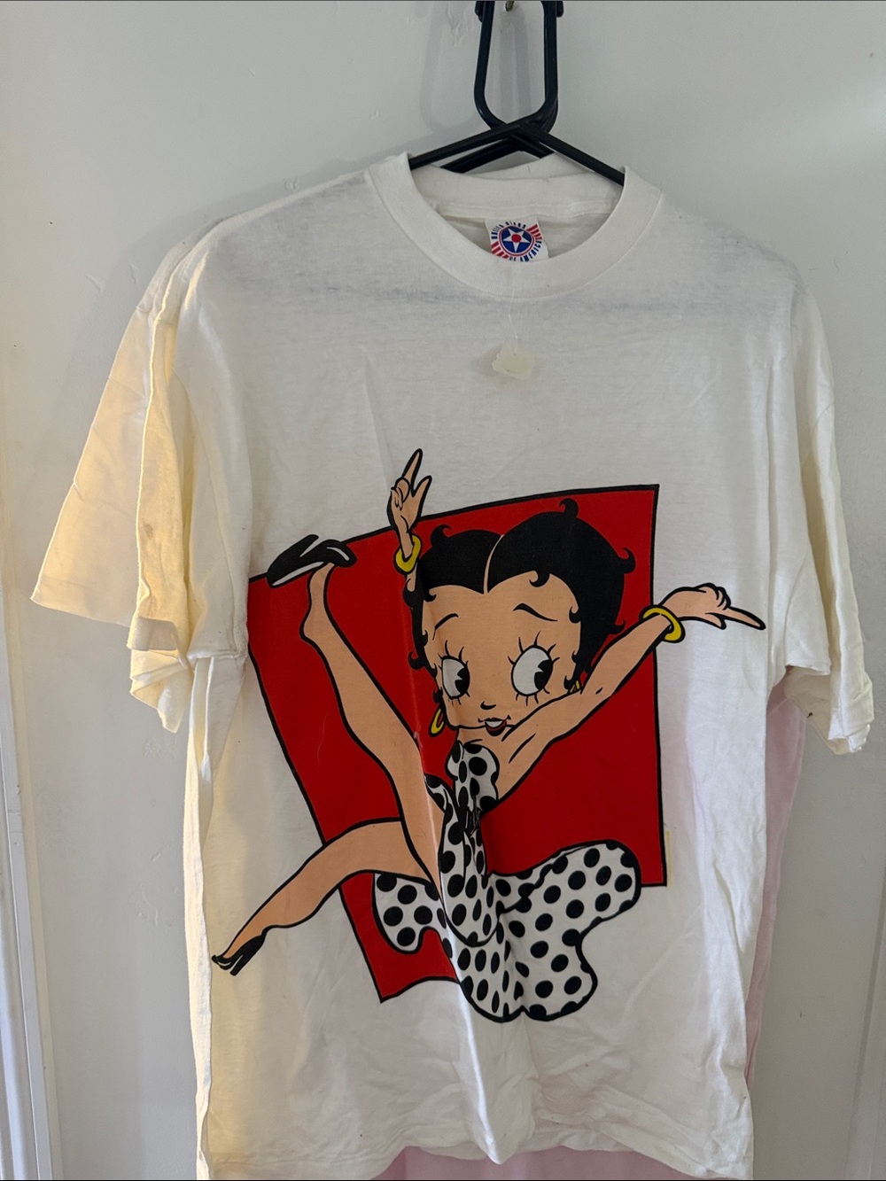Betty Boop White Short Sleeve Tee with Red Graphic Panel